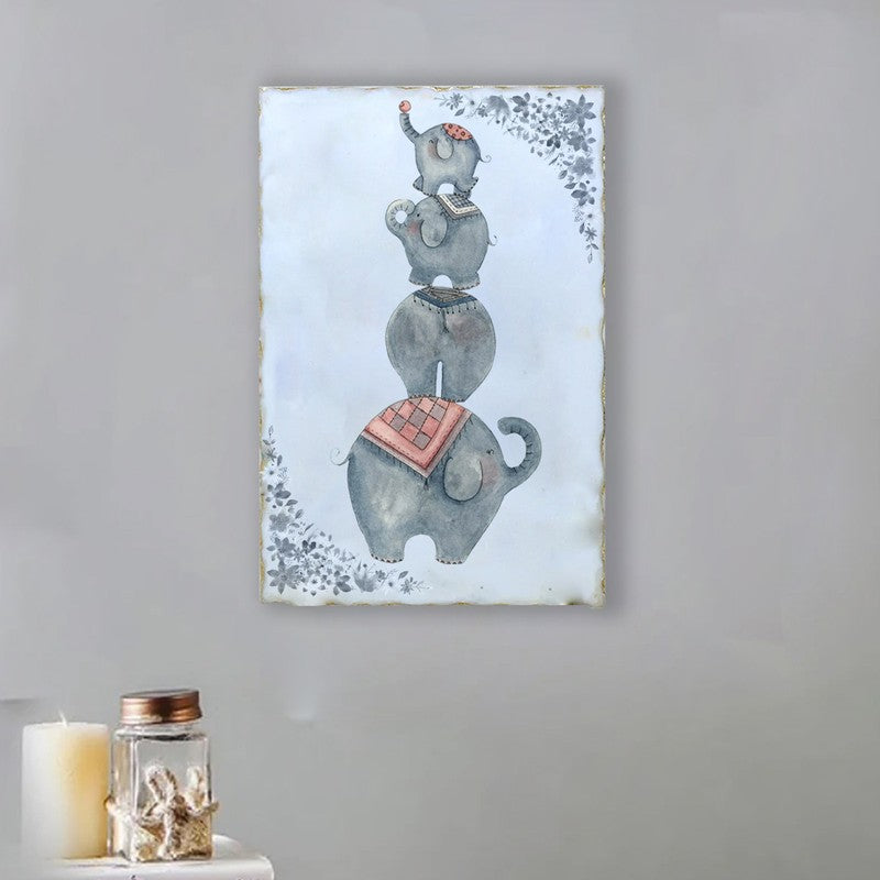 Regal Elephants Marble Wall Art - 12 Inches