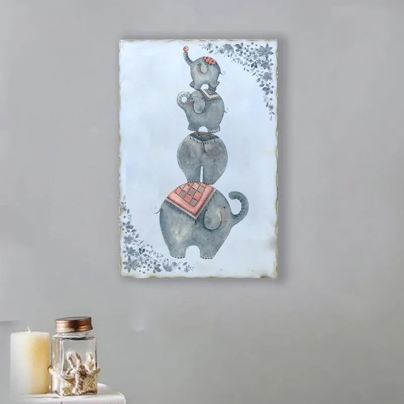 Regal Elephants Marble Wall Art - 12 Inches media 1