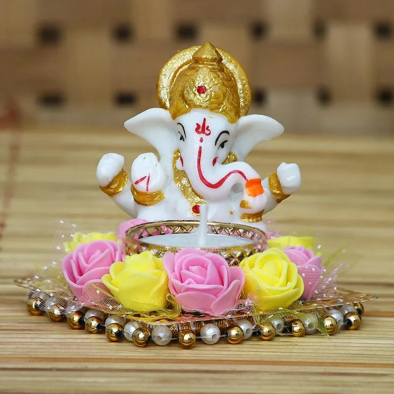 Ganesha Pooja Plate Idol - Pink & Yellow media 1