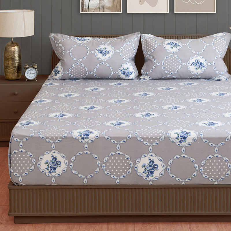 Swayam Rose Grove Cotton Bedsheet (Grey) - 144 TC media 4