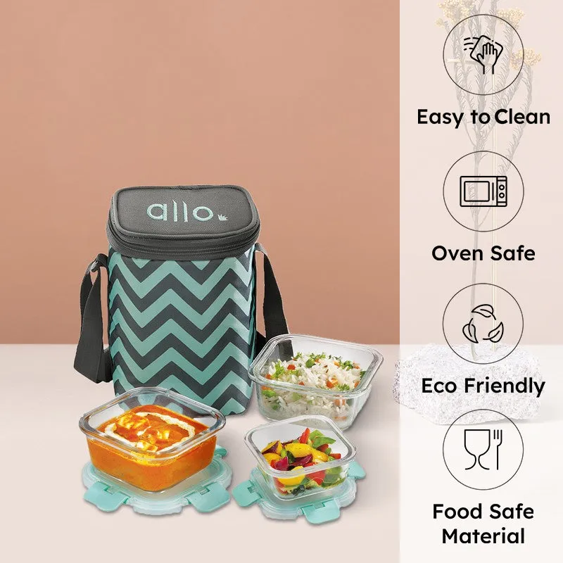 Tifzor Leak Proof Glass Lunch Box with Bag- Set of Three media 1