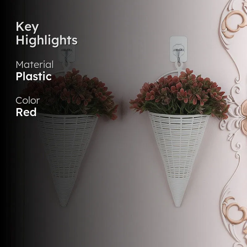 Artificial Flowers (Red) with Pot - Set Of Two media 2