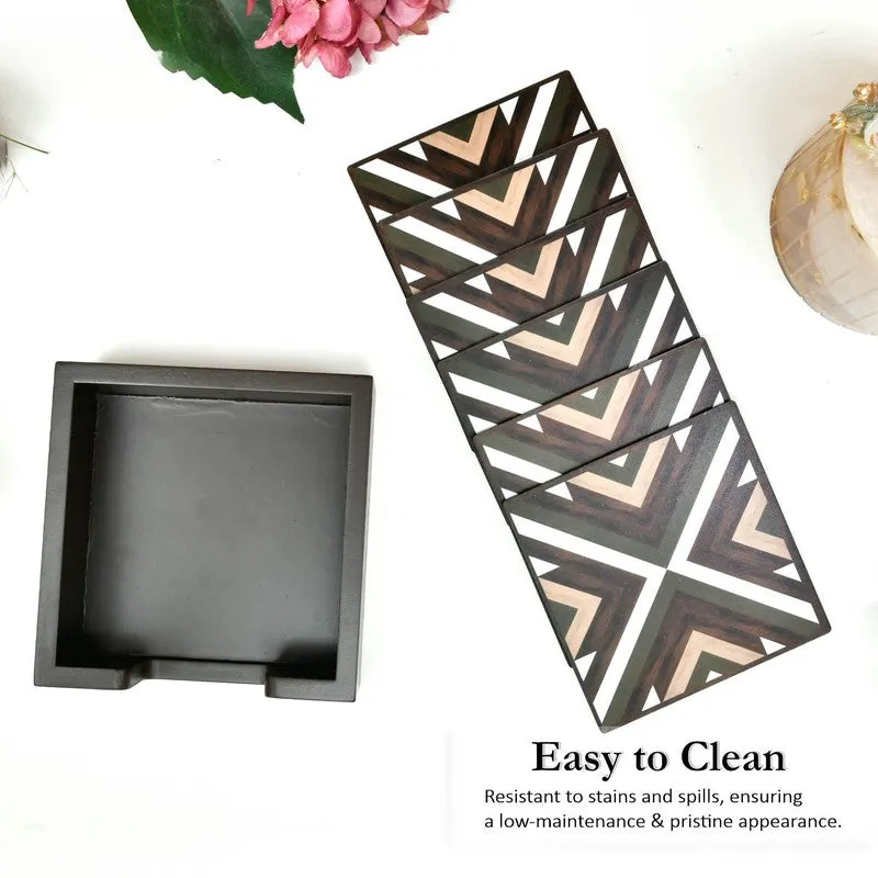 Rustic Square Wooden Coasters with Holder - Seven Piece Set media 5