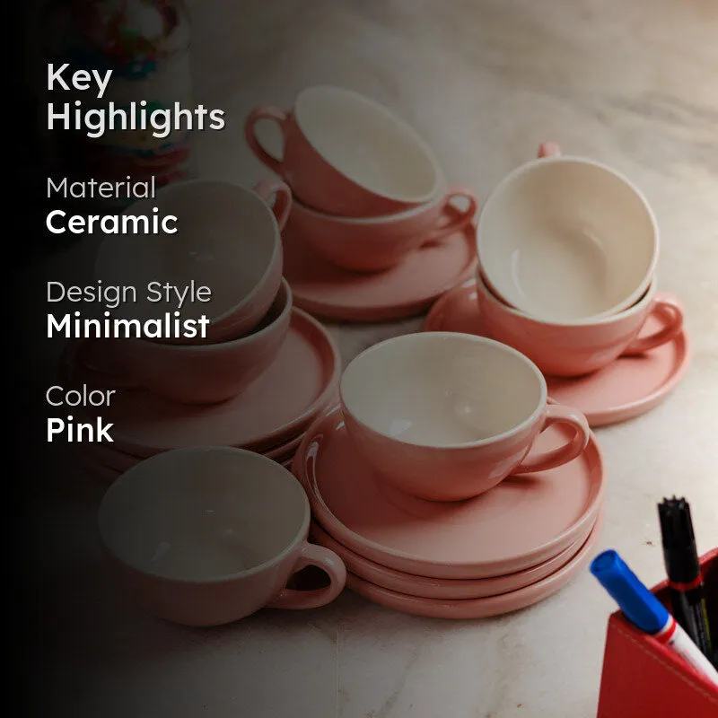 Blush & Brew Cup & Saucer (Pink/240 mL Each) - Set of Eight media 2