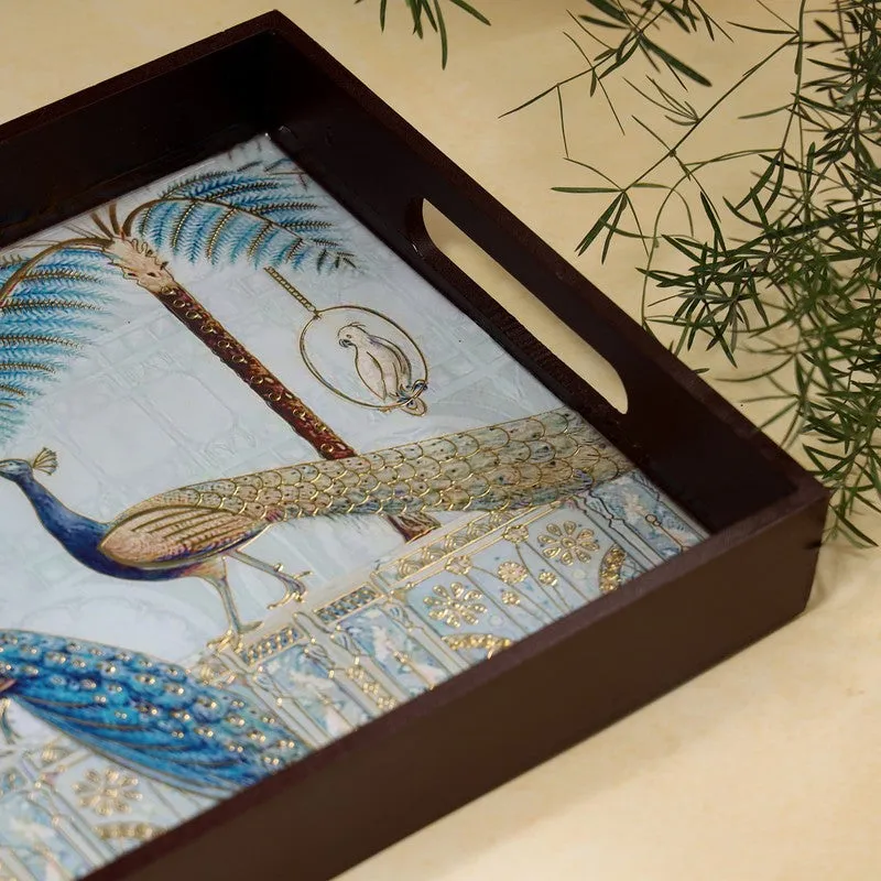 Mayurika Garden Wood Serving Tray - Blue, Brown media 3