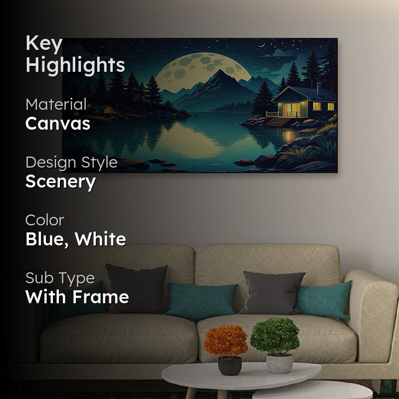 Lakeside Moonrise Canvas Wall Painting media 2