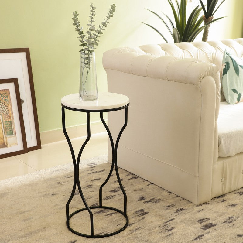 Marble Top Base Aluminum Side Table (Black) - Large