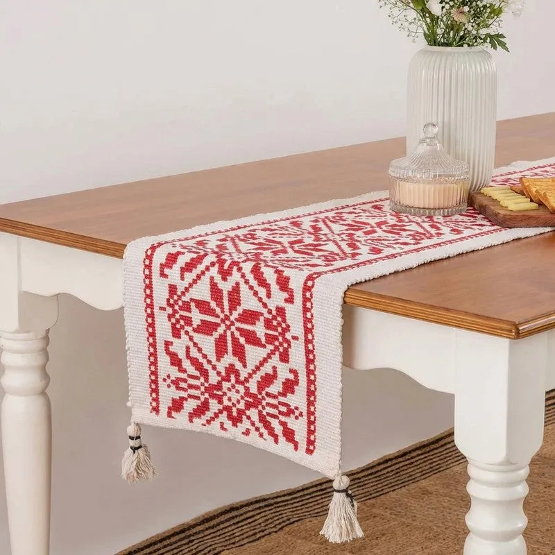 Volyra Handloom Tasseled Cotton Table Runner media 1