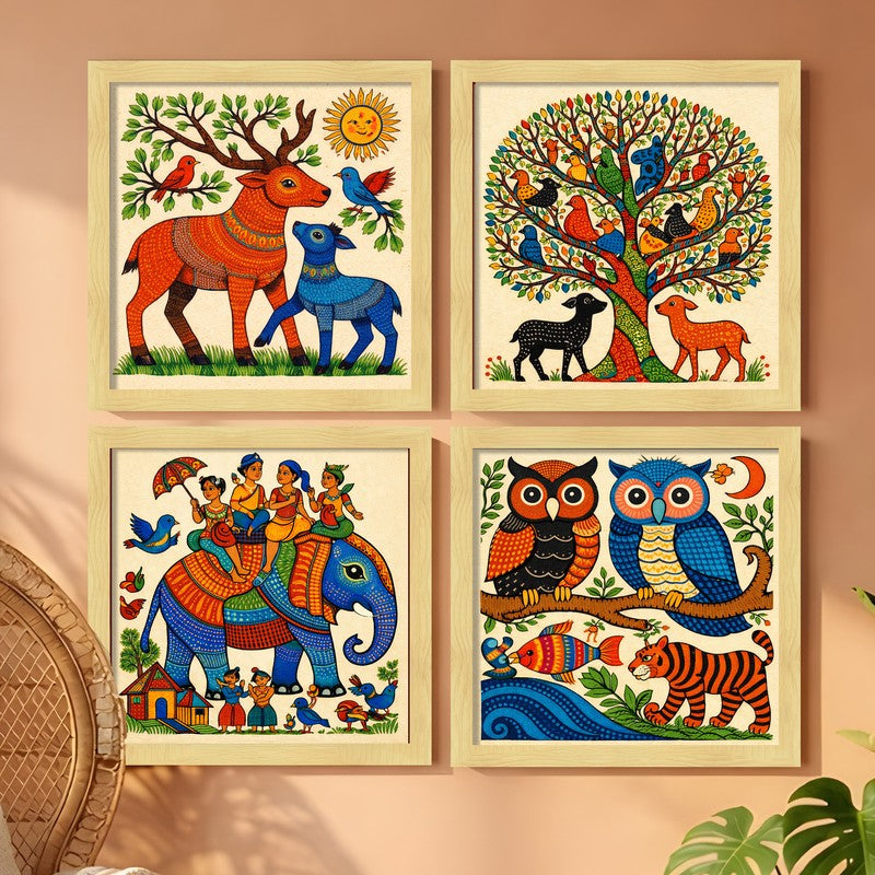 Colorful Tribal Folk Paper Wall Art - Set Of Four media 3