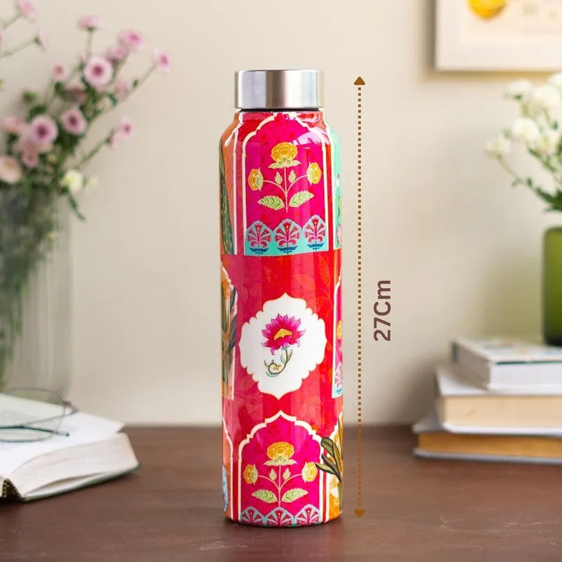 Floral Red Printed Stainless Steel Water Bottle (1000 mL Each) - Set Of Two media 8