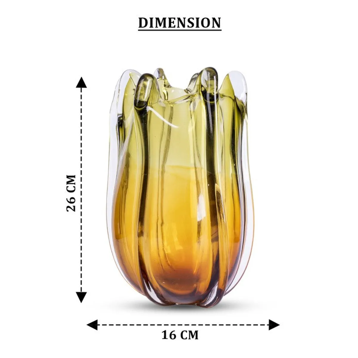 Product image of the vase with measurement arrows on a white background.