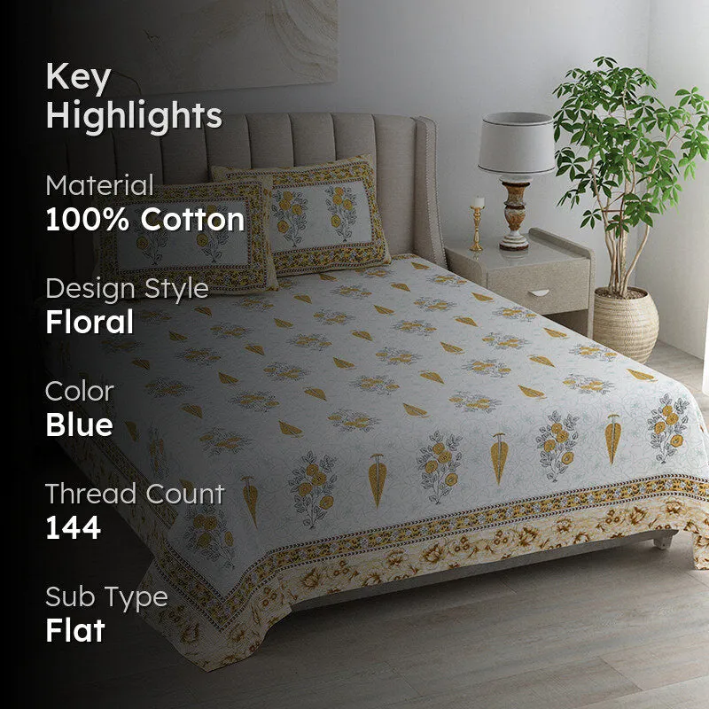 Floral Garden Cotton Bedsheet (Yellow) - 144 TC media 2