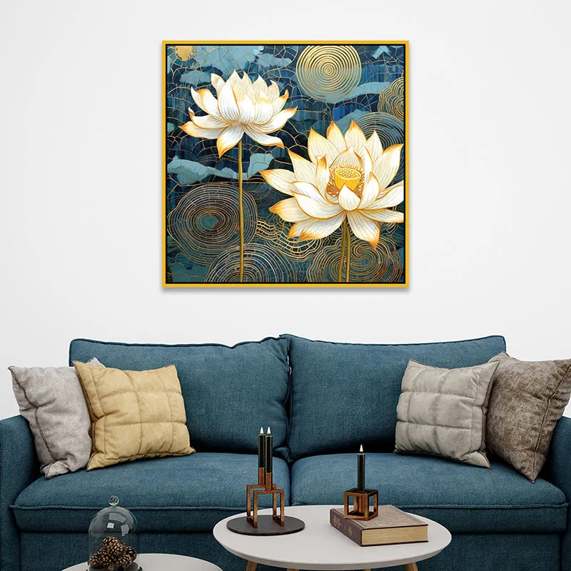 Shwetha Padma Canvas Wall Painting With Frame - Gold media 5