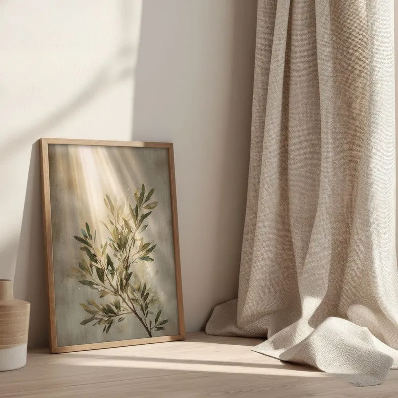Soft Olive Grace Archival Paper Wall Painting With Brown Frame media 3