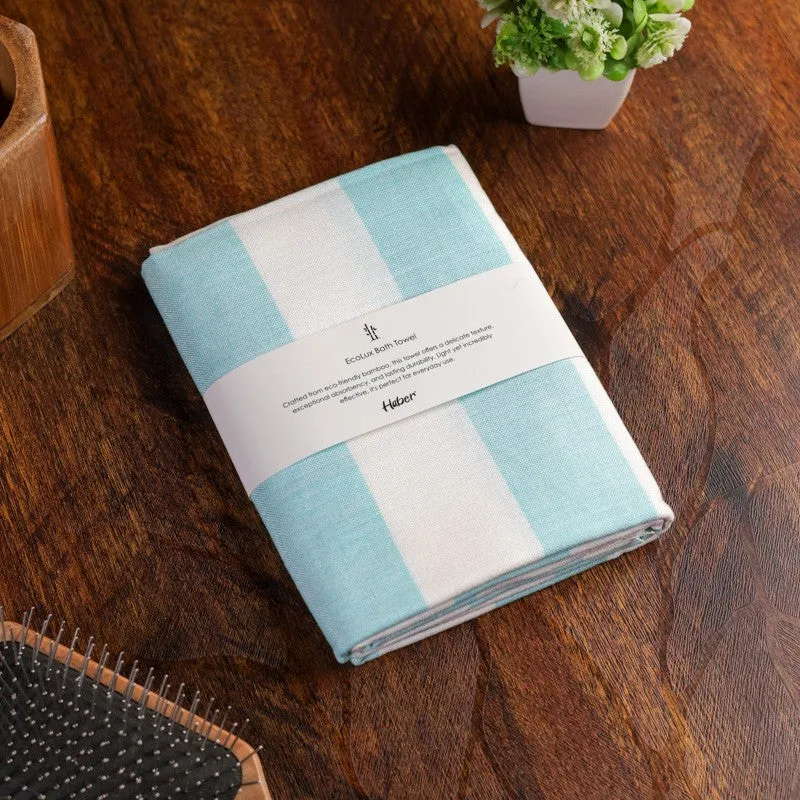 Swaddlix Striped White & Blue Bamboo Bath Towel media 3