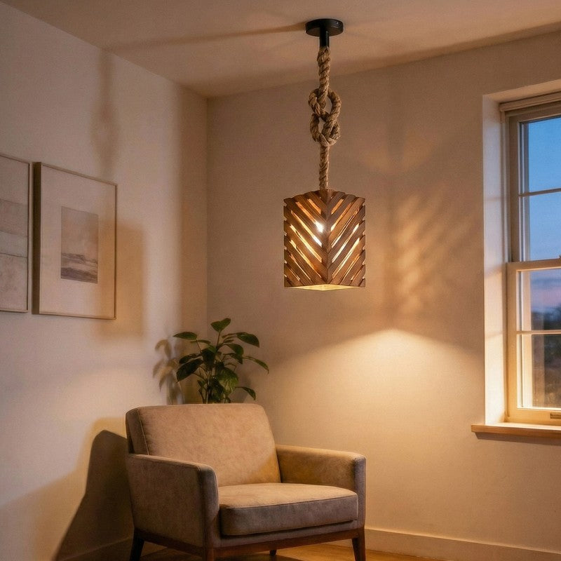 HexaCage Wooden Ceiling Lamp - Brown