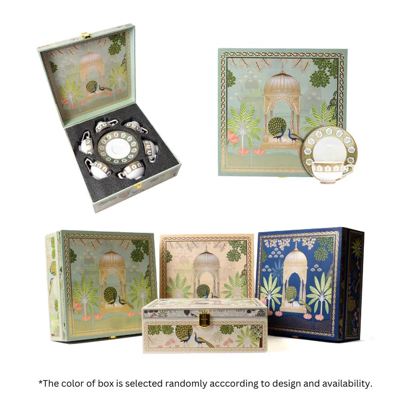 Gilded Chinar 24k Gold Brushed Porcelain Tea Cup & Saucer (280 mL) - Set of Six media 9