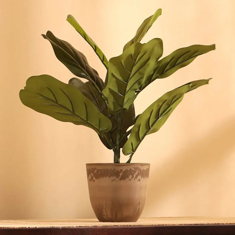 Artificial Fiddle Leaf Fig With Black Plastic Pot (Set Of Two) - 1 Feet media 3