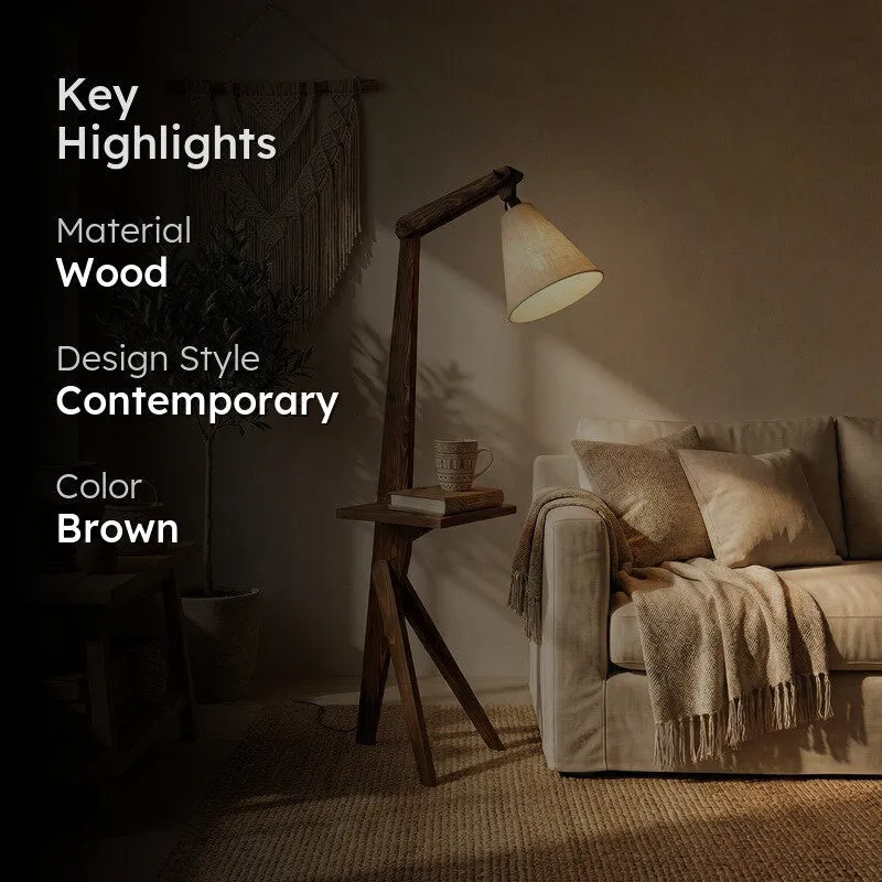 ConicalBeam Wooden Floor Lamp - Brown media 2