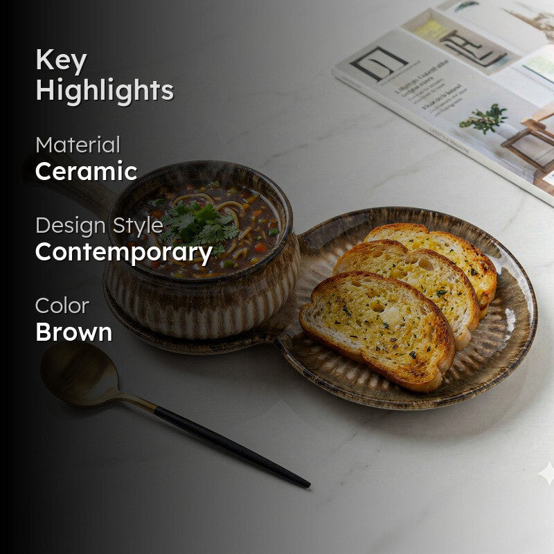 Dineva Ceramic Serving Platter (Brown) - Two Piece Set media 2