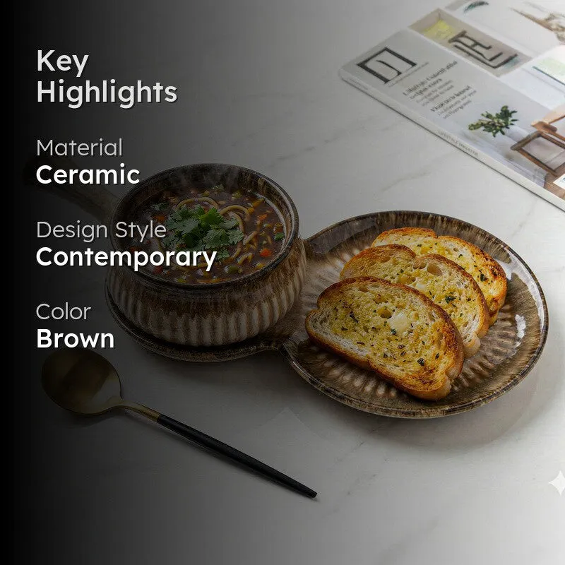 Dineva Ceramic Serving Platter (Brown) - Two Piece Set media 2