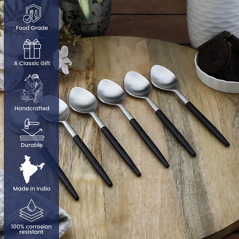 Stirling Stainless Steel Spoon Set (Silver & Black) - Set Of Six media 7