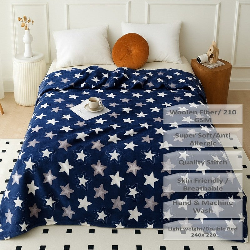 Bluetide Abstract Woolen Blanket (Blue) - 210 GSM media 7