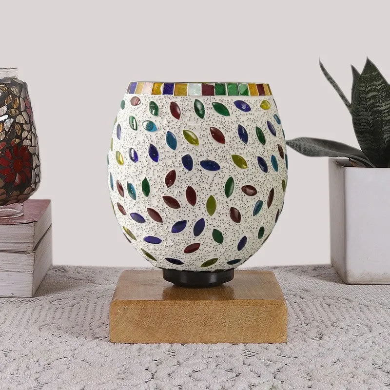 Glaze Mosaic Glass Table Lamp With Wooden Base - Multicolor media 4
