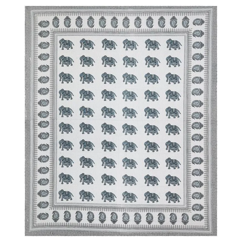 Viraja Ethnic Cotton Bedsheet (White,Green) - 180 TC media 5