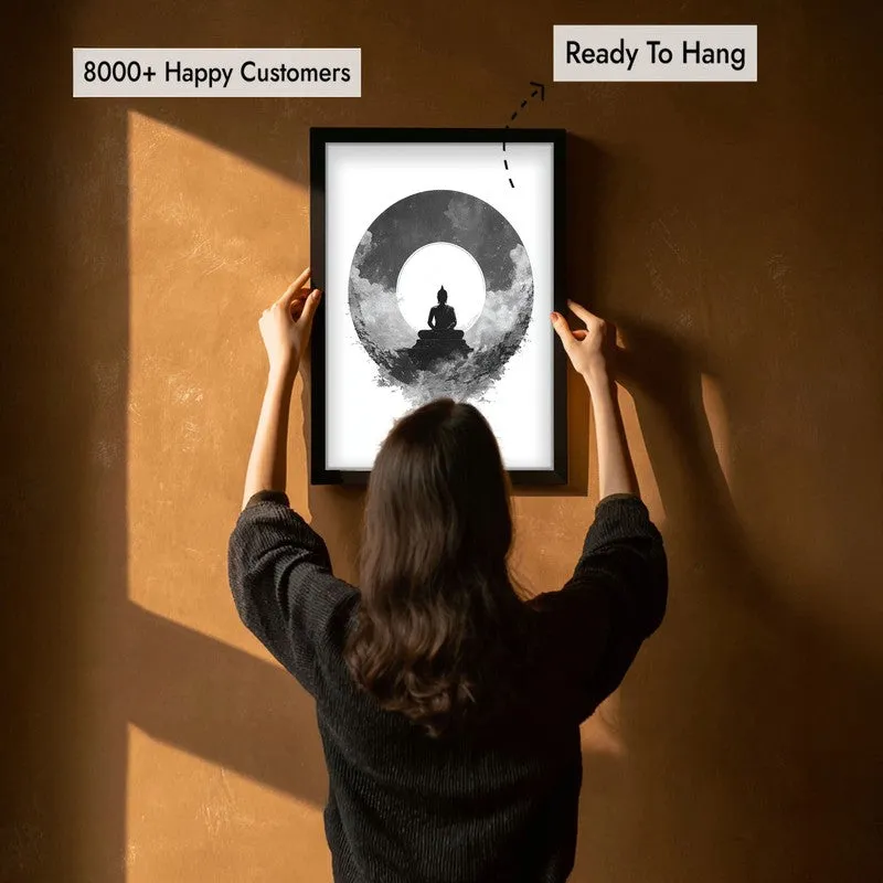 Meditation in Monochrome Buddha Wall Painting With Black Frame media 7