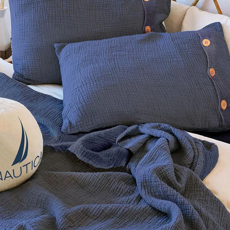 Nautica Champagne Whisper Solid Cotton Bedsheet (Blue) - 350 TC media 3