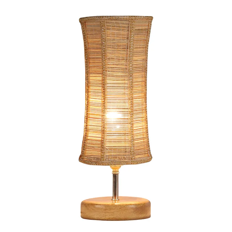 Hisha Nova Wooden Table Lamp With Bamboo Shade - Beige,Brown media 4