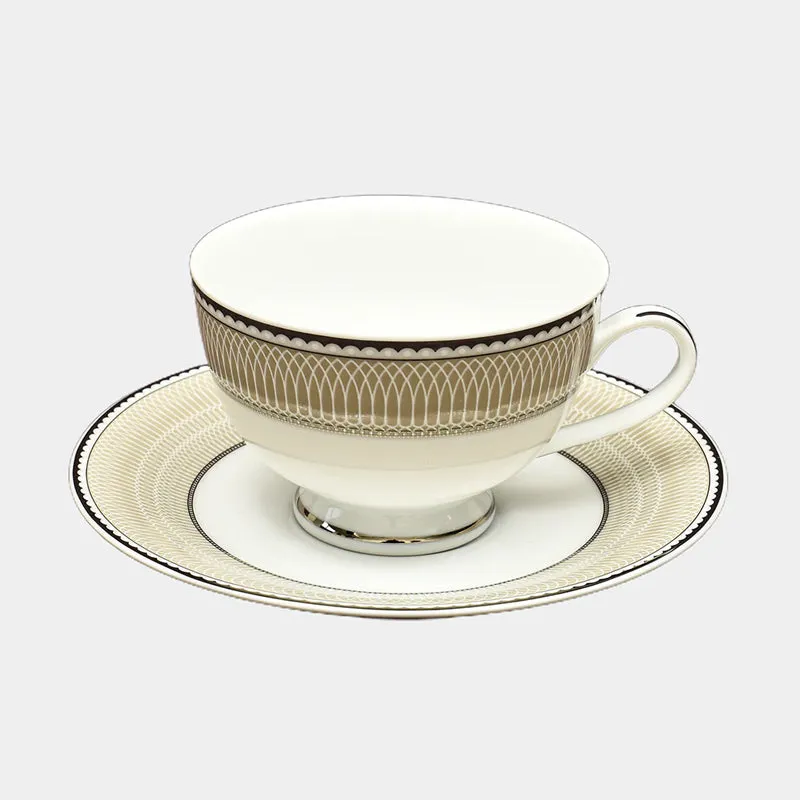 Shine Platin 24k Gold Brushed Porcelain Tea Cup & Saucer (280 mL) - Set of Six media 5