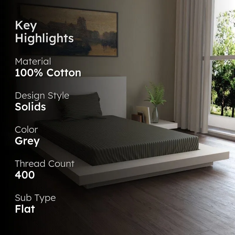 Lush Lavish Solid Cotton Bedsheet (Grey) - 400 TC media 2