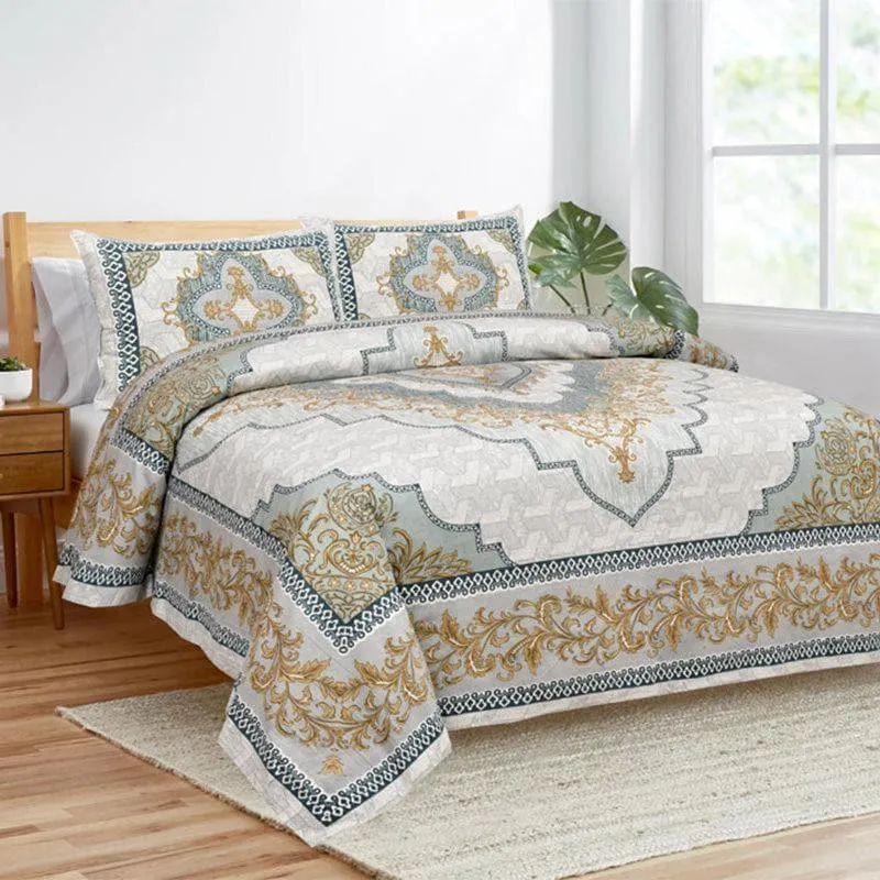 Neelakshi Ethnic Cotton Bedsheet (Grey) - 160 TC media 1