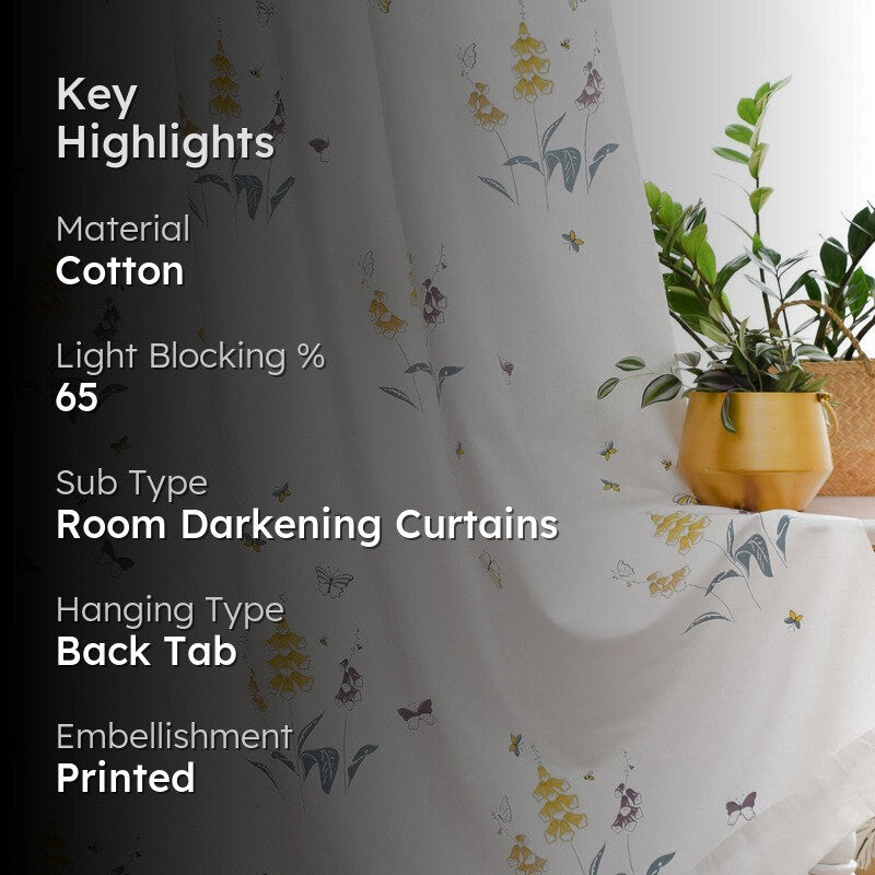 Tranquebar Home Petal Whisper Cotton Curtains(Yellow) - Set Of Two media 2