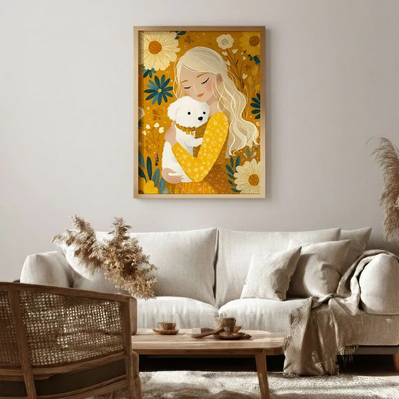 Petal Cuddle Canvas Wall Painting - Brown Frame media 1