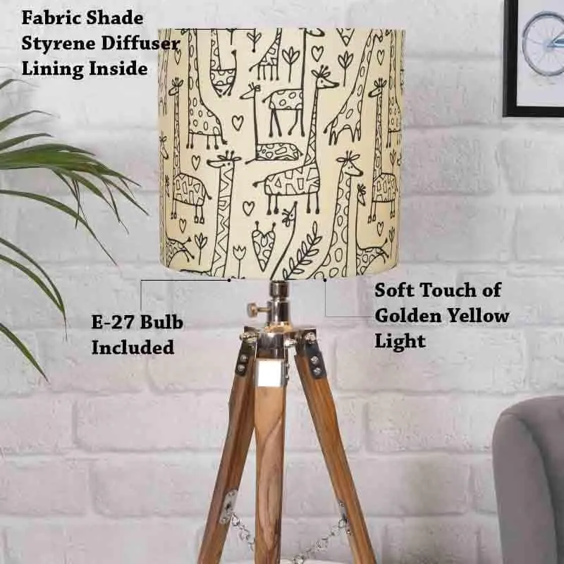 Nordic Tall Tales Wooden Tripod Fabric Table Lamp - Beige,Brown media 3