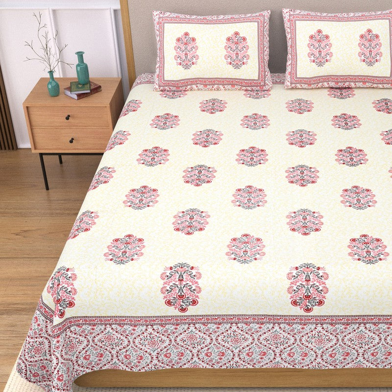 Clothiq Ethnic Cotton Bedsheet (Pink) - 240 TC media 4
