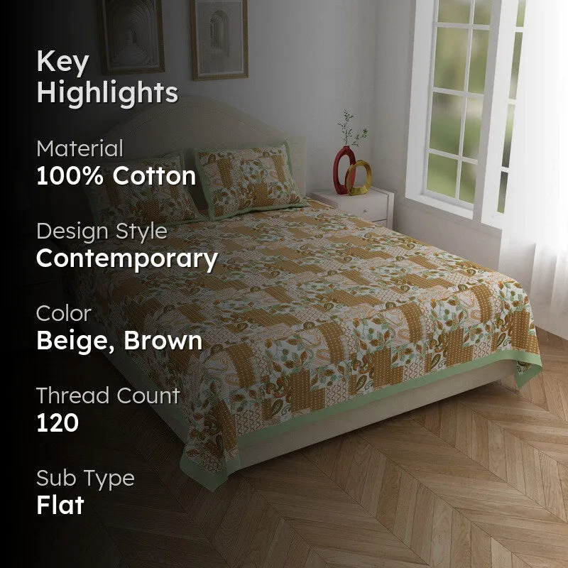 Ethnic Nest Cotton Bedsheet (Beige,Brown) - 120 TC media 2