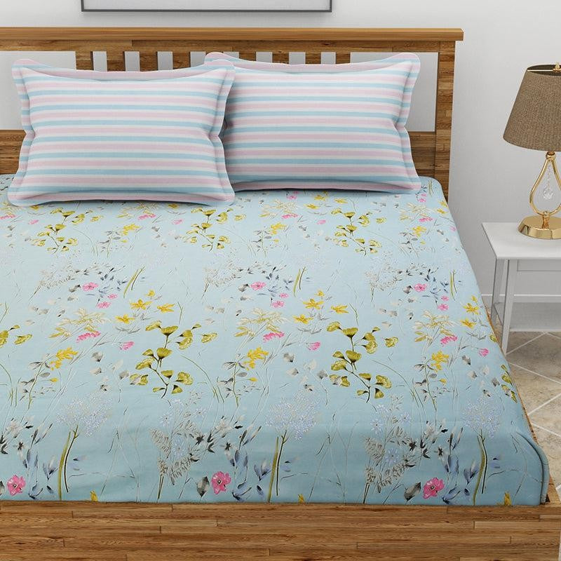 Protea Floral Microfiber Bedsheet (Sky Blue) - 130 GSM media 3