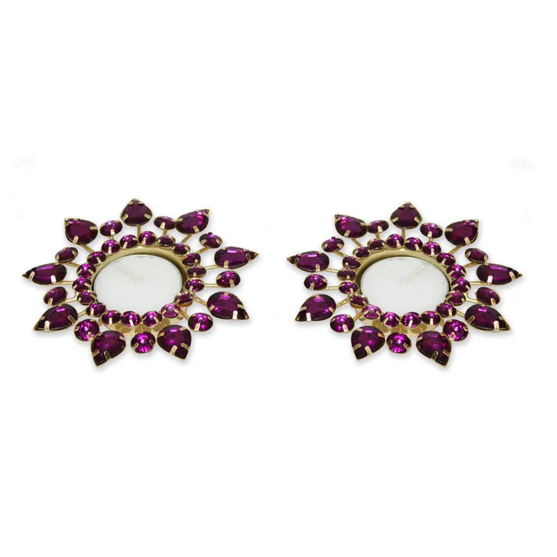 Tajra Ornate Tea Light Holder (Purple) - Set Of Two media 5