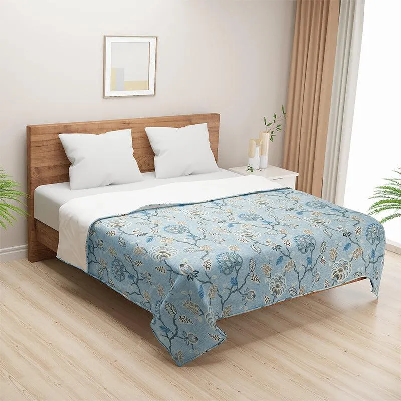 Swayam Hilda Floral Cotton Dohar (Blue) - 110 GSM media 1