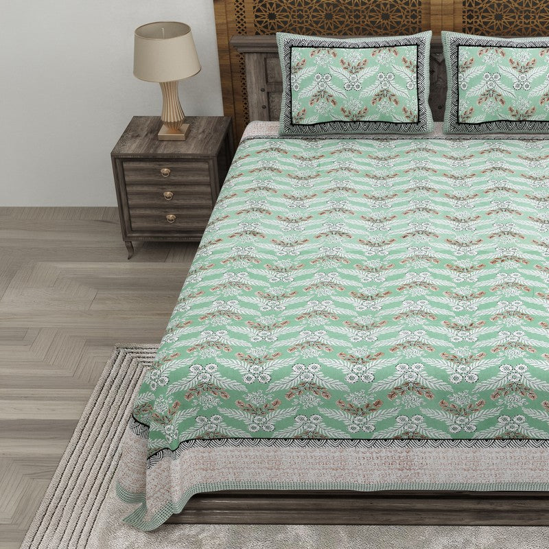 Bloomix Cotton Bedsheet (Green,Grey) - 240 TC media 3