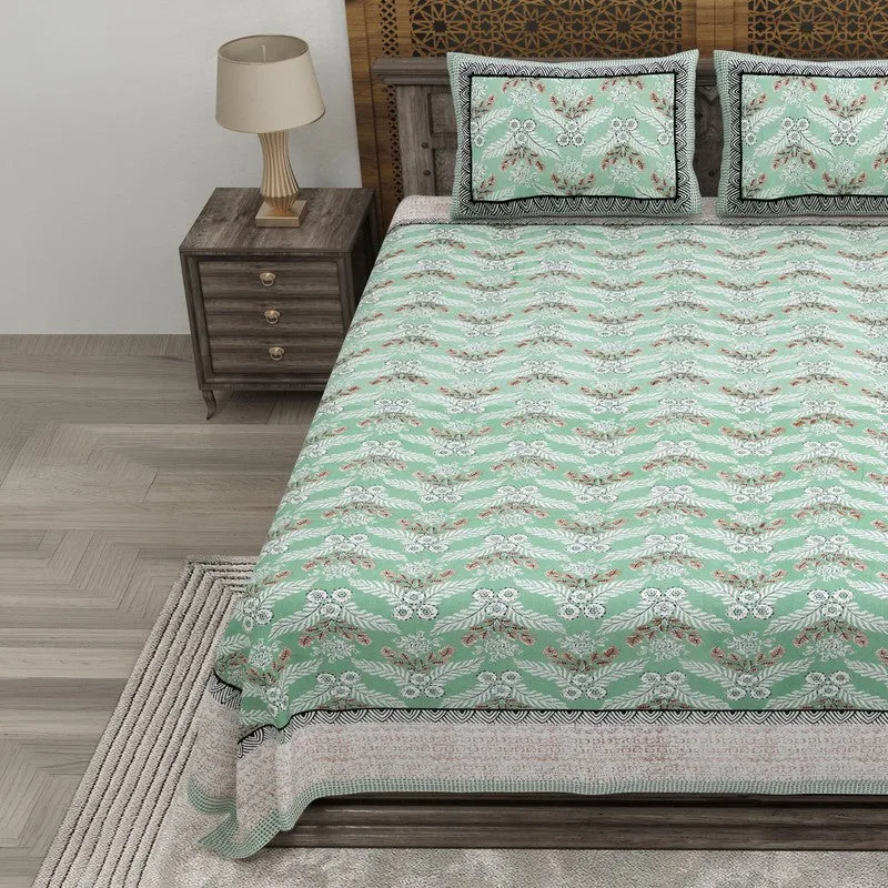 Bloomix Cotton Bedsheet (Green,Grey) - 240 TC media 3