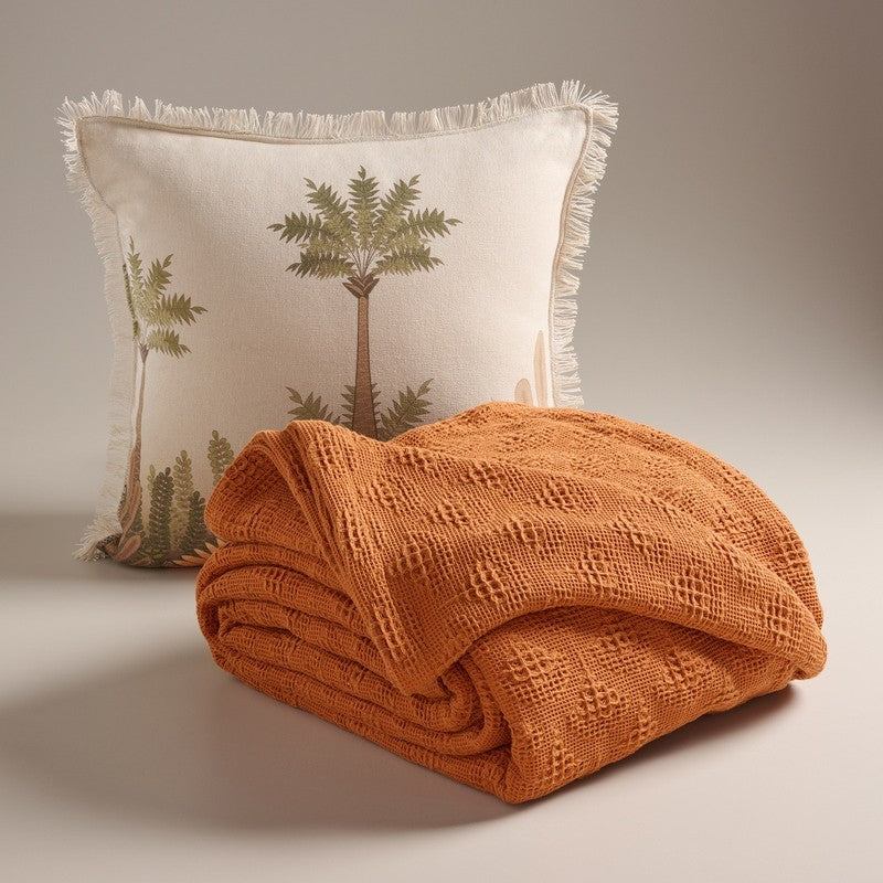 Geo Haven Cotton Bedcover (Orange) (350 Gsm) - Two Piece Set media 3