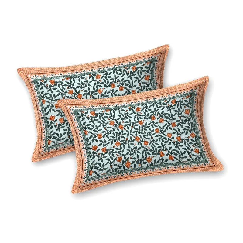 Shapeel Cotton Bedsheet (Green,Orange) - 240 TC media 4