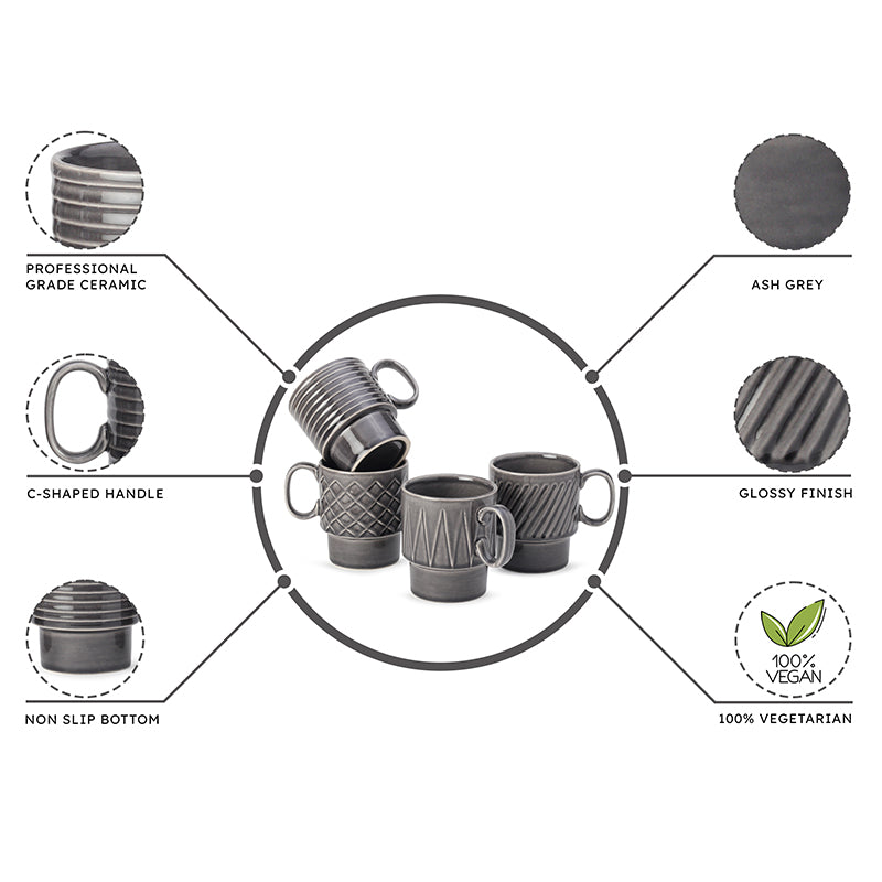 Monolith Ash Grey Ceramic Mug (150 mL Each) - Set Of Four media 5