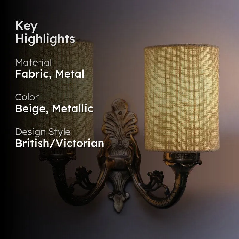 Vintage Duo Fabric & Metal Wall Lamp - Beige media 2
