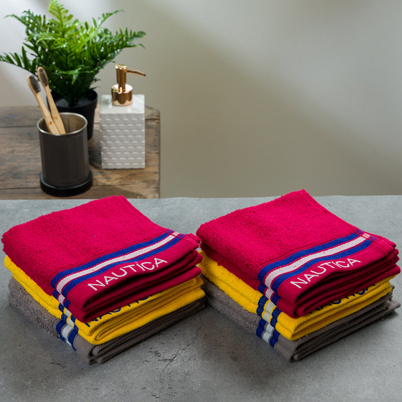 Nautica Dove Down Cotton Face Towel (Burgundy,Yellow & Grey) - Set Of Twelve media 4